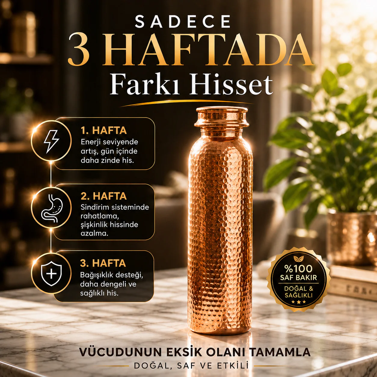 Kalaylı Bakır Matara (700ml)